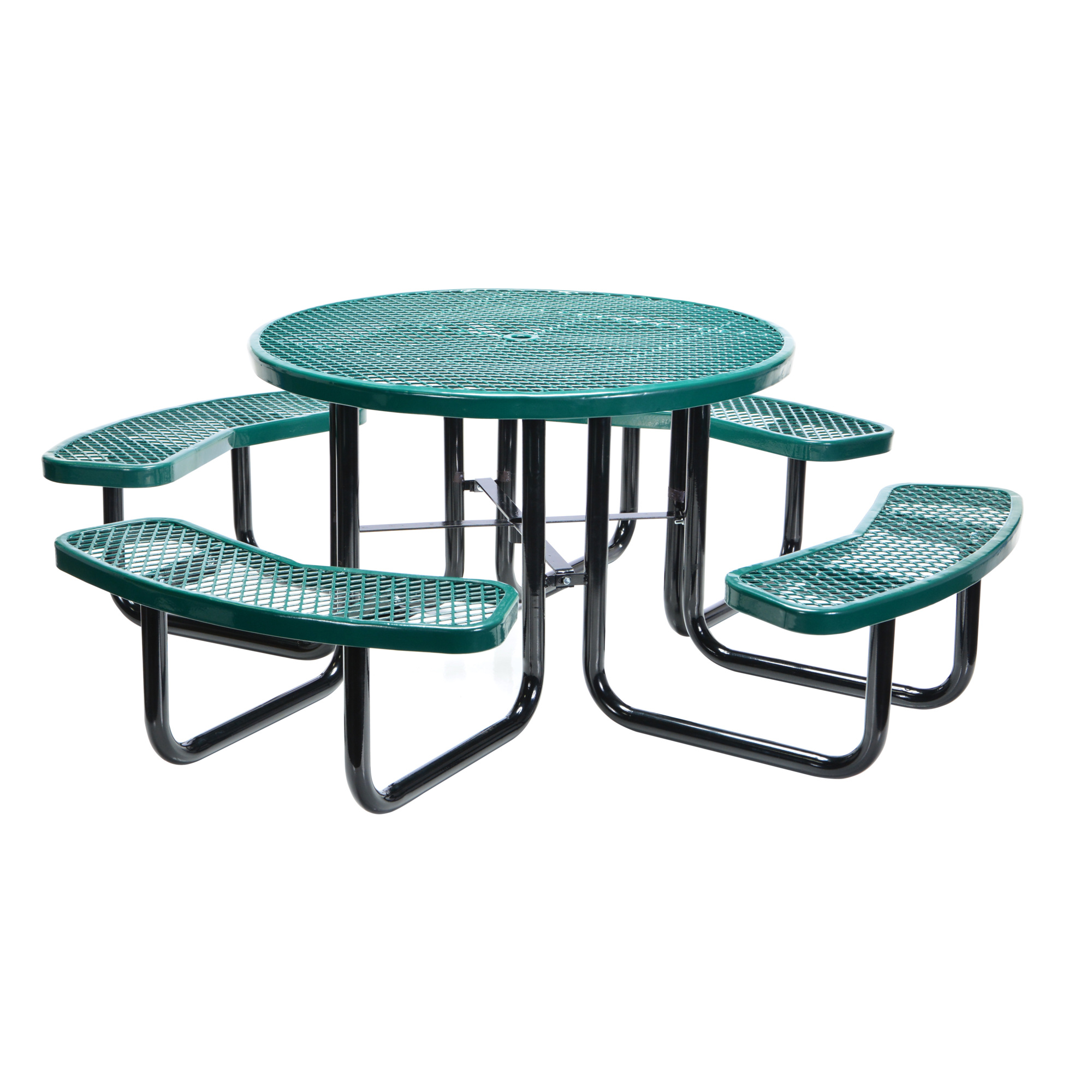 Vestil Round Metal Picnic Table - 46in. Dia., Expanded Metal, Thermoplastic Coating, Green, Model# PT-MX-RT-46-GN